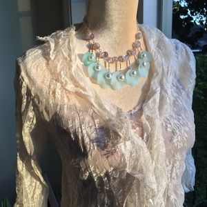 Blue petals, pearls, & grey bead necklace NWT